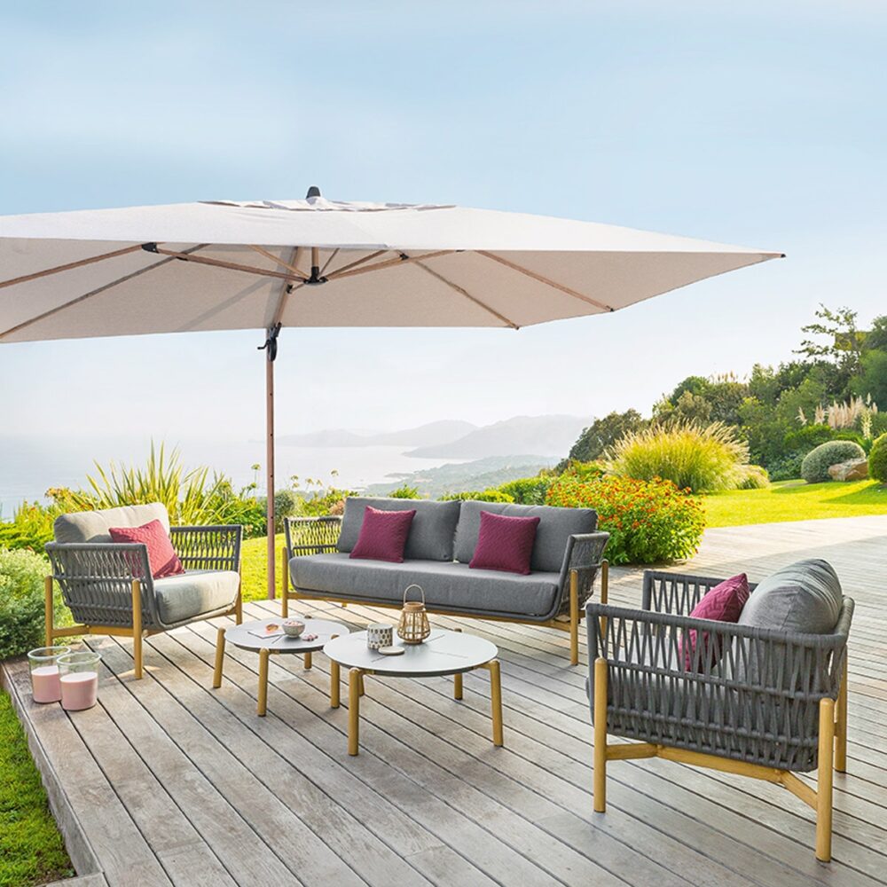 Parasol déporté rectangulaire inclinable SOLY Honey & Noisette