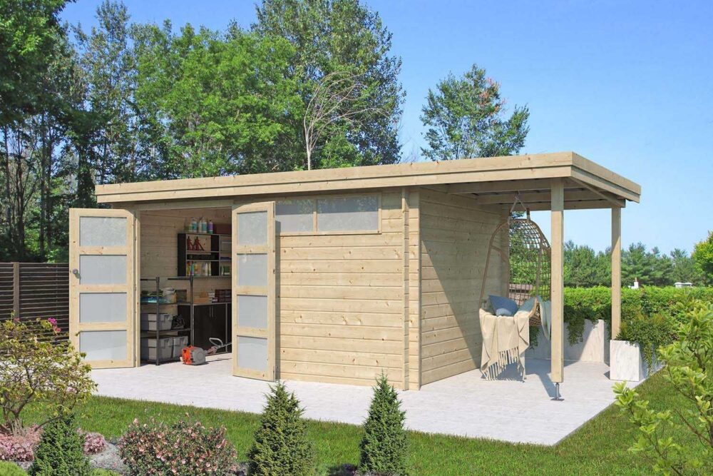 Chalet en bois 12.24 m² avec extension Moderne Avec plancher + gouttière - Gardenas – Image 2
